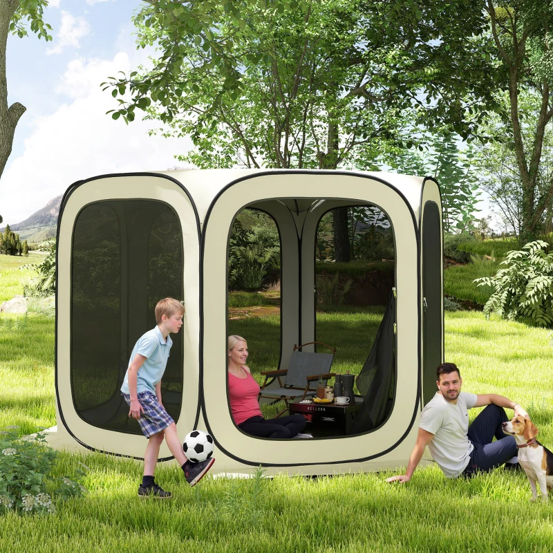 Outsunny 11 x 11ft Pop Up Screen Tent, UPF50+ Portable Camping Gazebo Screen House with Carry Bag, Beige