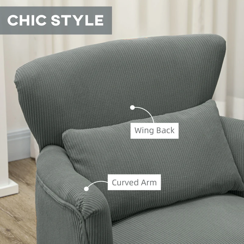 HOMCOM Modern Accent Chair, Upholstered Armchair with Solid Wood Legs and Lumbar Pillow for Living Room, Grey