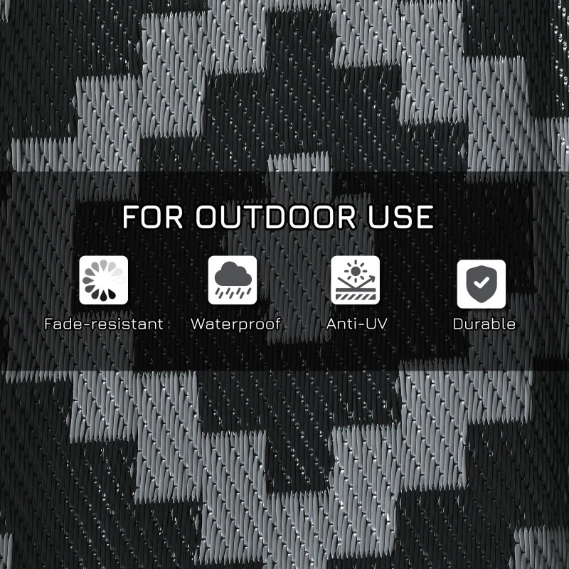 Outsunny Reversible Outdoor Rug Waterproof Plastic Straw RV Rug with Carry Bag, 9' x 12', Black and Grey Geometric