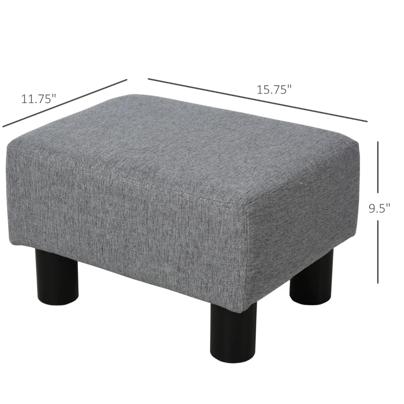 HOMCOM Ottoman Foot Rest, Small Foot Stool with Linen Fabric Upholstery and Plastic Legs, Cube Ottoman for Living Room, Gray