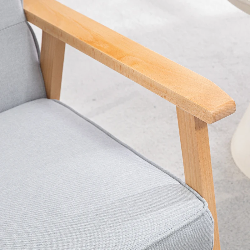 HOMCOM Modern Armchair Fabric, Accent Chair with Tufted Back, Wood Legs and Thick Padding for Living Room, Bedroom, Light Grey