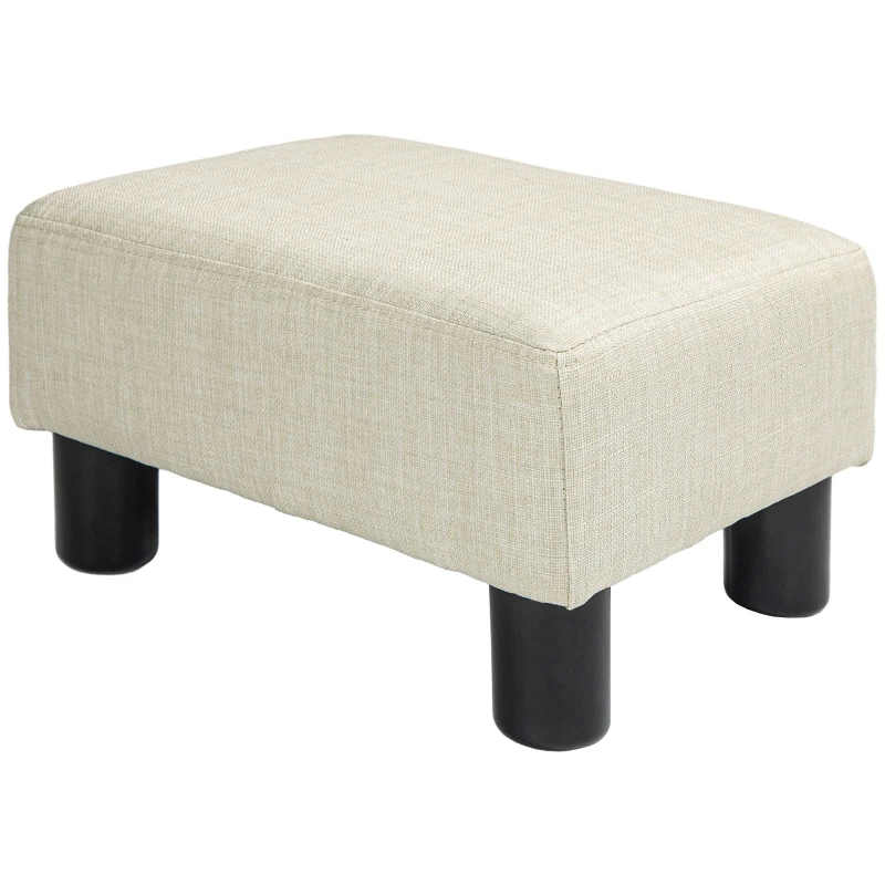 HOMCOM Small Ottoman Foot Rest, Foot Stool with Linen Fabric Upholstery and Plastic Legs, Cube Ottoman, Beige
