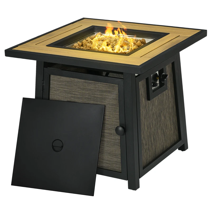 Outsunny 50,000 BTU Propane Fire Table, 28" Gas Firepit Table with Pulse Ignition, Lava Rocks, Rain Cover, Brown