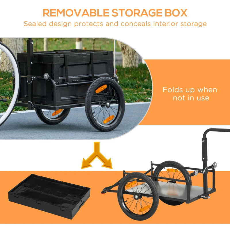 Aosom Trailer for Bike, Bicycle Cargo Trailer with Removable Storage Box, Galvanized Bottom