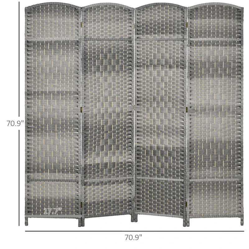 HOMCOM Folding Room Divider Screen 4 Panel 6' Tall Privacy Screen Freestanding Wood Partition for Home Office, Mixed Gray