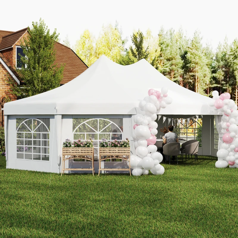 Outsunny 29x21ft High Peak Decagonal Wedding Event Party Tent Gazebo Canopy w/ 10 Removable Walls White