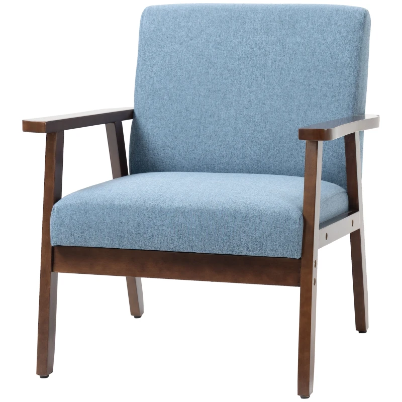 HOMCOM Comfy Accent Chairs with Cushioned Seat, Upholstered Linen-Feel Armchair for Bedroom, Living Room, Blue