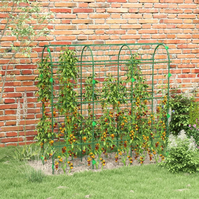 Outsunny Metal Garden Trellis, Arch Trellis for Climbing Plants Outdoor, A-Frame, with Climbing Net, 17" x 72" x 72", Green