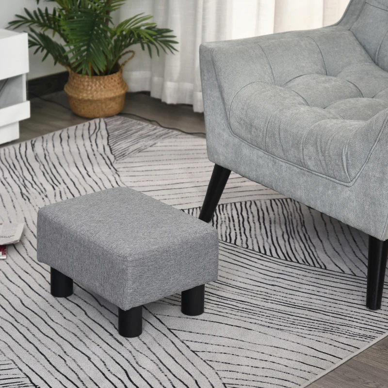 HOMCOM Ottoman Foot Rest, Small Foot Stool with Linen Fabric Upholstery and Plastic Legs, Cube Ottoman for Living Room, Gray