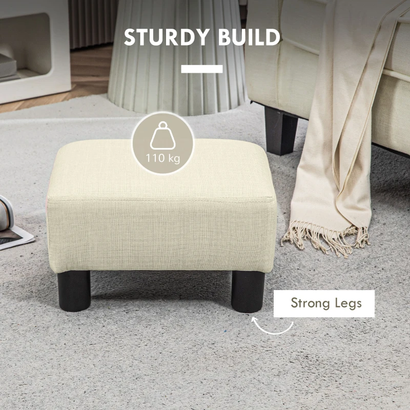 HOMCOM Small Ottoman Foot Rest, Foot Stool with Linen Fabric Upholstery and Plastic Legs, Cube Ottoman, Beige