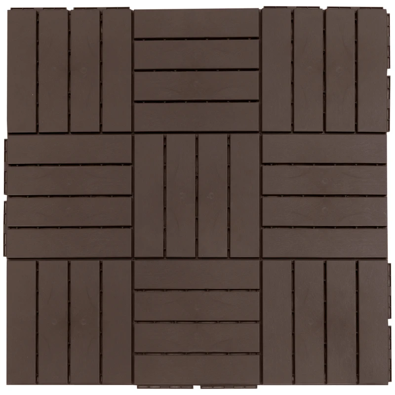 Outsunny 9 Pcs PP Interlocking Composite Deck Tile, 12" x 12" Outdoor Flooring Tiles for Indoor and Outdoor Use, Tools Free Assembly, Brown
