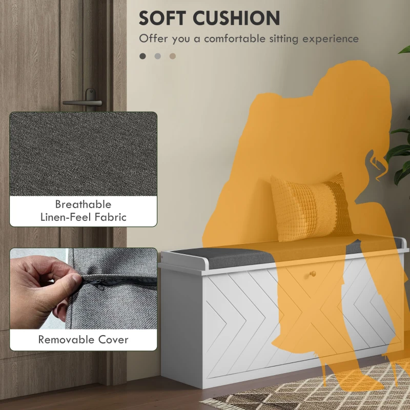 HOMCOM Shoe Storage with Seat, Upholstered Hallway Bench, Shoe Bench with Flip Drawer, Adjustable Shelf for 10 Pairs of Shoes