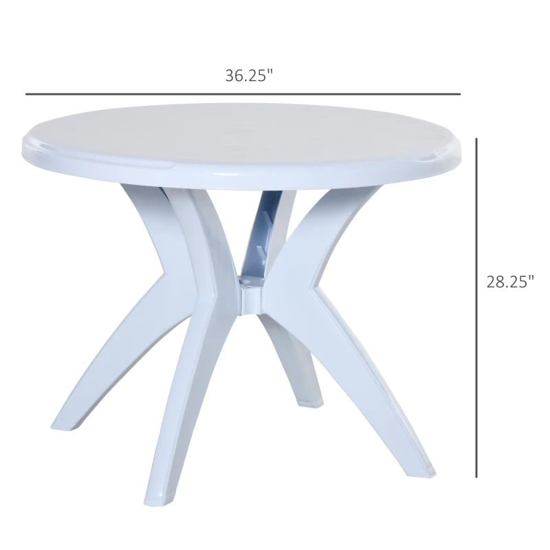 Outsunny Patio Dining Table with Umbrella Hole Round Outdoor Bistro Table for Garden Lawn Backyard, White