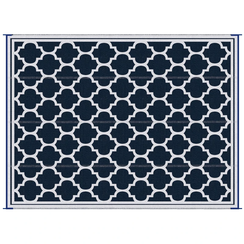 Outsunny 9'x12' Reversible Outdoor RV Rug, Patio Floor Mat, Plastic Straw Rug for Backyard, Deck, Beach, Camping, Dark Blue