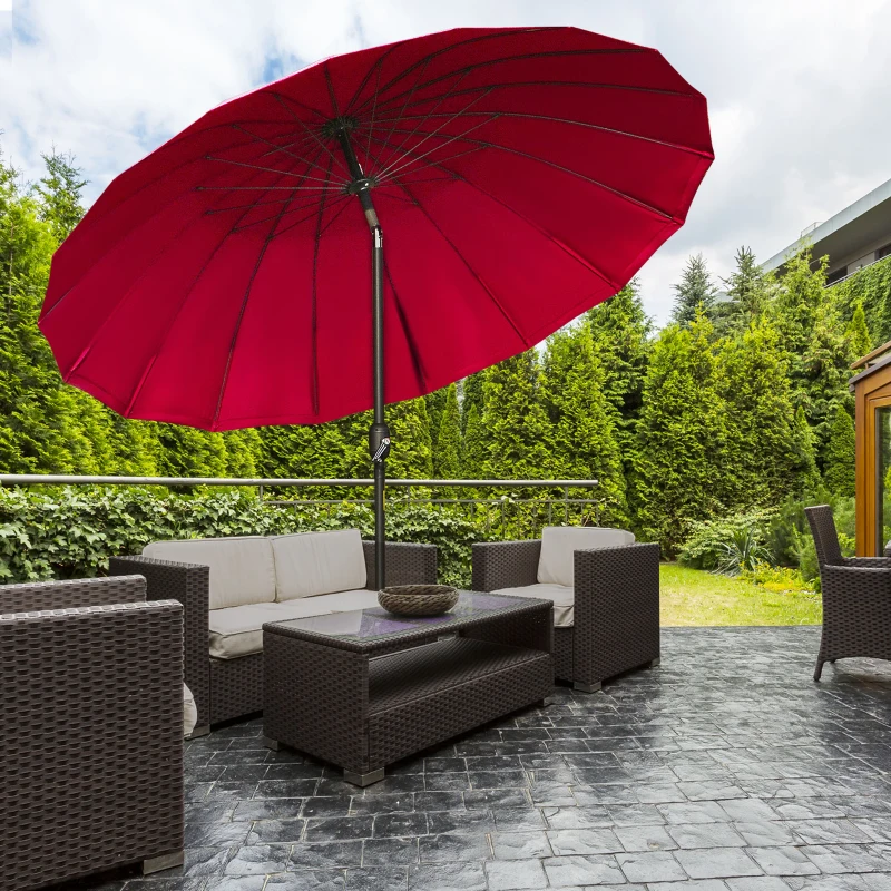 Outsunny 8ft Shanghai Garden Parasol Umbrella with Crank & Tilt, Adjustable Outdoor Sun Shade, Wine Red
