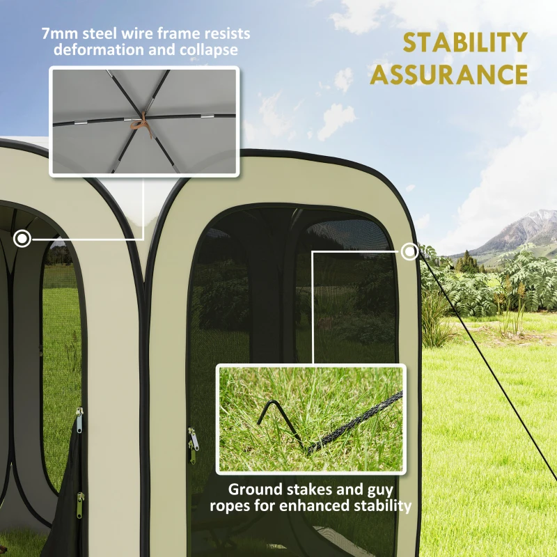 Outsunny 11 x 11ft Pop Up Screen Tent, UPF50+ Portable Camping Gazebo Screen House with Carry Bag, Beige