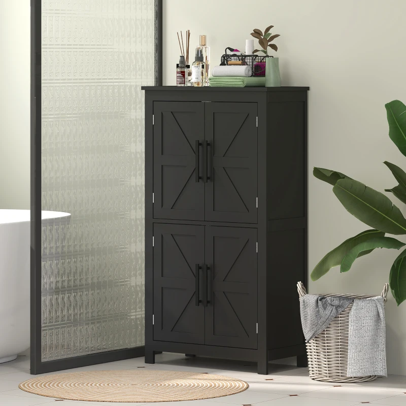 HOMCOM Farmhouse Bathroom Storage Cabinet, Bathroom Floor Cabinet with Barn Doors and Adjustable Shelf, Black