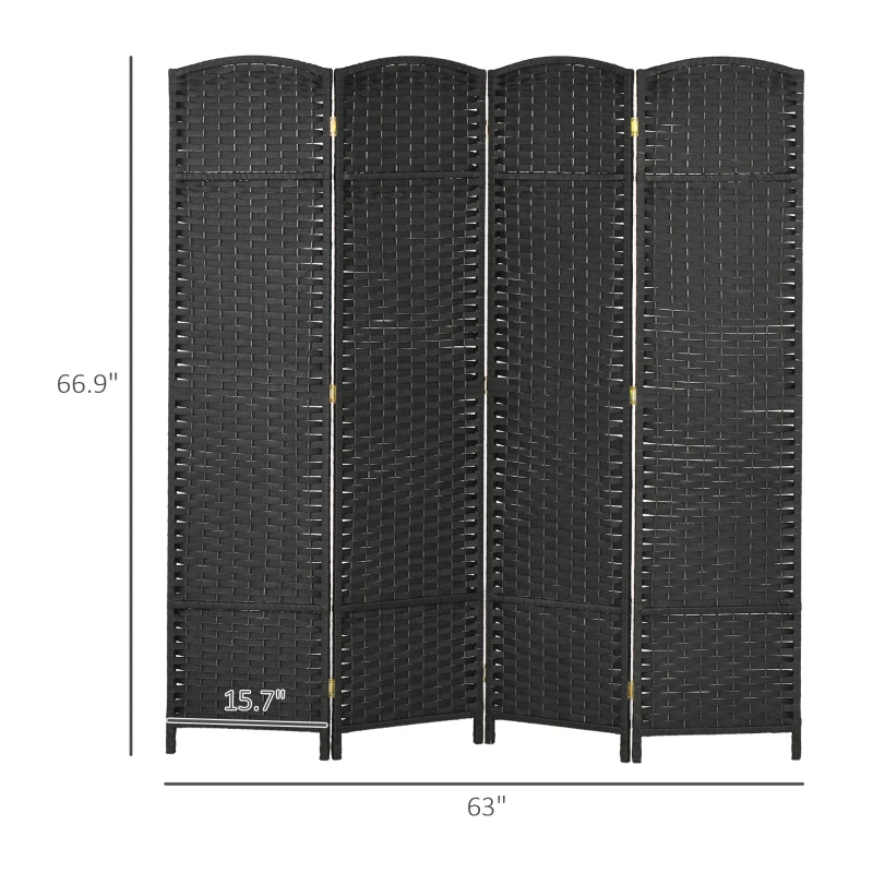 HOMCOM Folding Room Divider Screen 4 Panel 5.6 ' Tall Privacy Screen Freestanding Room Partition for Home Office, Black