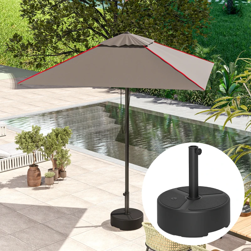 Outsunny Round Patio Umbrella Base Holder, Heavy Duty Outdoor Umbrella Stand Base, Filled Up to 44lbs with Stand or 40lbs with Water for Garden, Poolside, Black