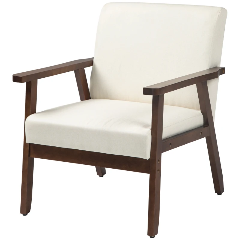 HOMCOM Modern Accent Chairs with Cushioned Seat, Upholstered Linen-Feel Armchair for Bedroom, Living Room, Cream White