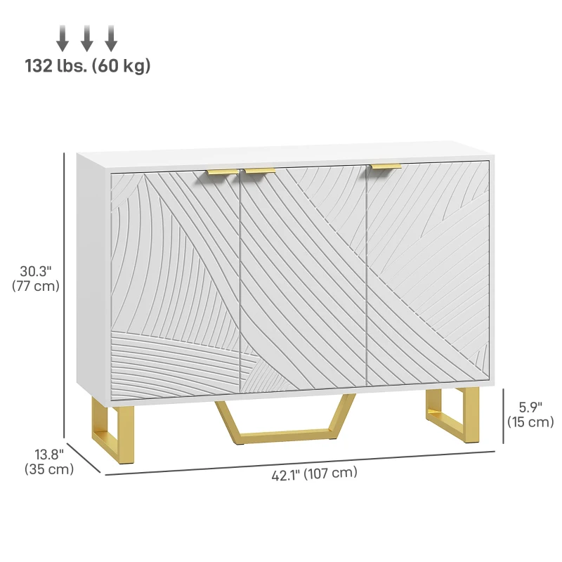 HOMCOM Sideboard Buffet Cabinet with Adjustable Shelves, Living Room Cabinet, TV Cabinet for 50 Inch TV, White