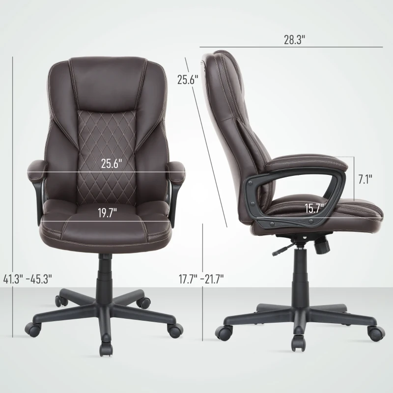 HOMCOM High Back Ergonomic Office Chair, PU Leather Executive Desk Chair with Adjustable Height and Swivel Wheels, Brown