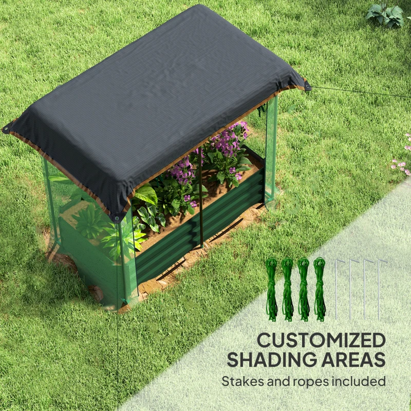 Outsunny Galvanized Steel Planter Box with Crop Cage and Shade Cloth, Raised Garden Bed for Flowers, Vegs and Herbs