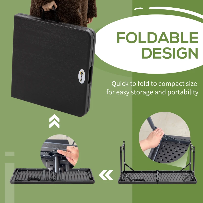 Outsunny Foldable Patio Dining Table for 4, Height Adjustable Outdoor Table for Garden Lawn Backyard, Dark Grey