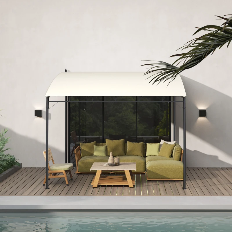 Outsunny 10' x 10' Outdoor Pergola Gazebo, Garden Sun Shade Shelter with Metal Frame for Porch, Patio, Deck, Backyard, Cream