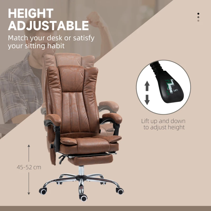 Vinsetto Massage Office Chair with 6 Points and Heat, Reclining Computer Chair with Adjustable Height and Footrest, Brown
