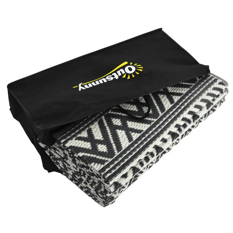Outsunny Reversible Outdoor Rug Carpet RV Camping Rugs with Carry Bag, 8' x 10', Gray & Cream White Boho