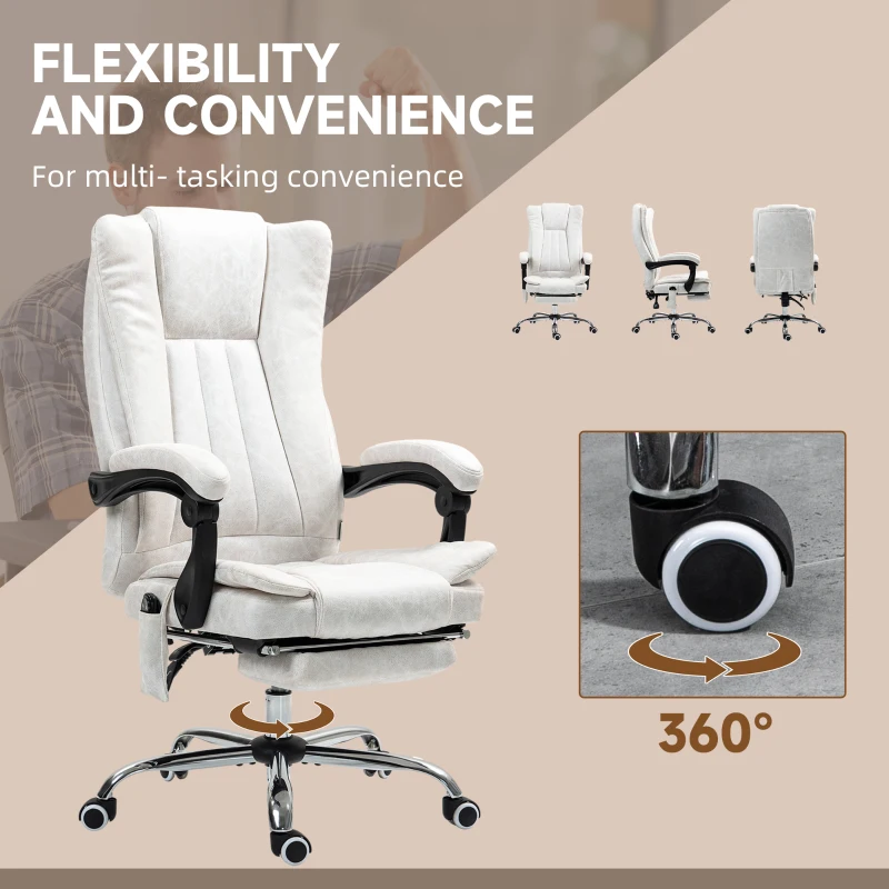 Vinsetto Massage Office Chair with 6 Points and Heat, Reclining Computer Chair with Adjustable Height and Footrest, White