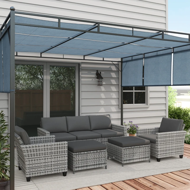 Outsunny 5-Piece Patio Furniture Set with PE Rattan Three-Seater Sofa, Armchairs, Footstools, Cushions, Mixed Gray