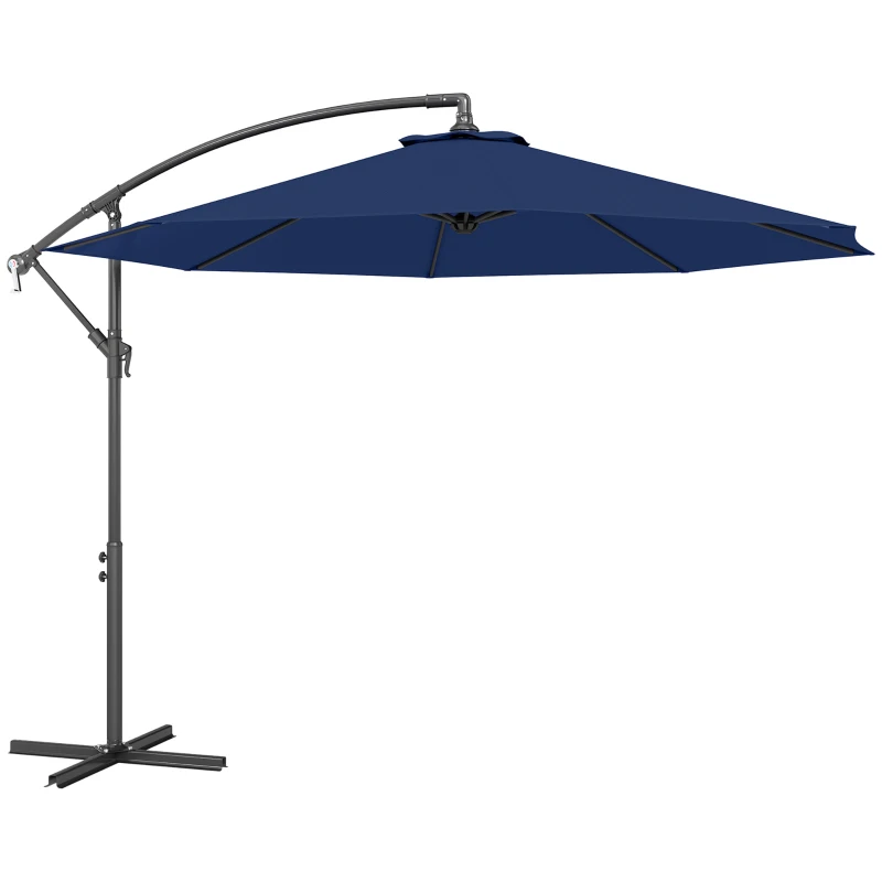 Outsunny 10' Cantilever Tilt Offset Patio Umbrella w/ UV & Water Safe Material & Cross Base (Weight Not Included), Navy Blue