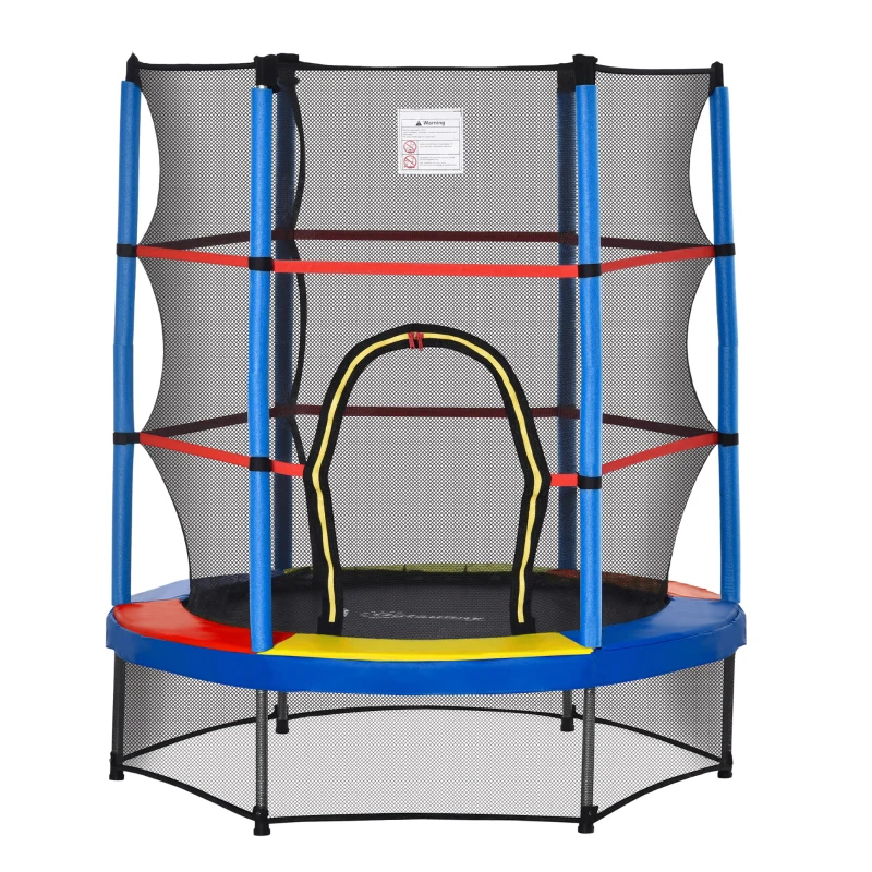 Outsunny 55" Kids Trampoline with Enclosure Net for Indoor/Outdoor, Trampoline for Boys and Girls Age 3-6 Years, Multi-Coloured