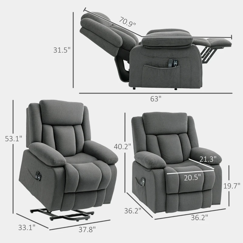 HOMCOM Power Lift Recliner Chair with Massage and Heat, Electric Lift Chair with Side Pockets for Elderly, Gray