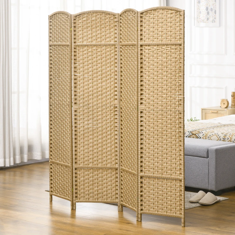 HOMCOM Folding Room Divider Screen 4 Panel 5.6 ' Tall Privacy Screen Freestanding Room Partition for Home Office, Nature Wood