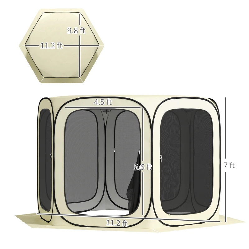 Outsunny 11 x 11ft Pop Up Screen Tent, UPF50+ Portable Camping Gazebo Screen House with Carry Bag, Beige