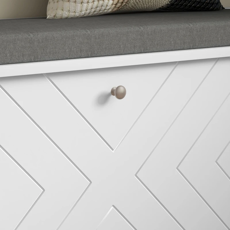 HOMCOM Shoe Storage with Seat, Upholstered Hallway Bench, Shoe Bench with Flip Drawer, Adjustable Shelf for 10 Pairs of Shoes