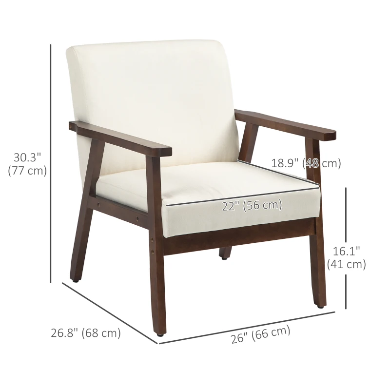 HOMCOM Modern Accent Chairs with Cushioned Seat, Upholstered Linen-Feel Armchair for Bedroom, Living Room, Cream White
