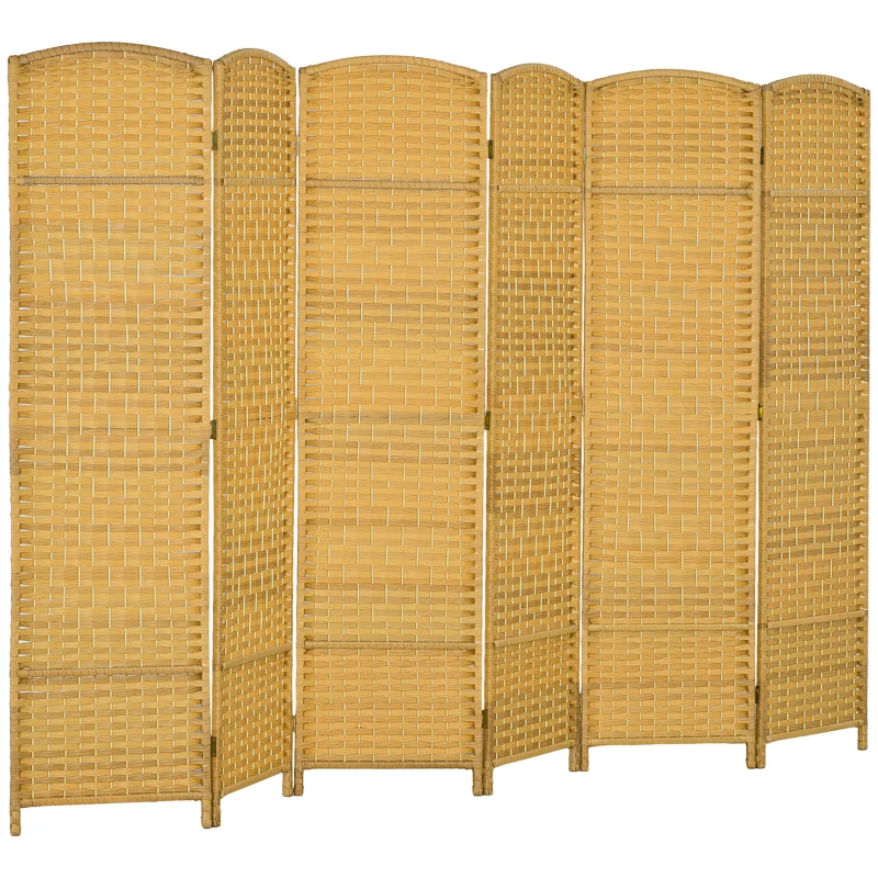 HOMCOM Folding Room Divider Screen 6 Panel 6' Tall Privacy Screen Freestanding Wood Partition for Home Office, Nature Wood
