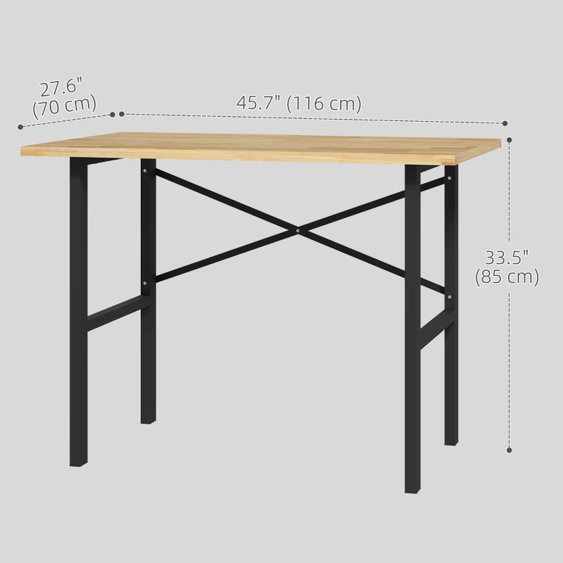 HOMCOM 46" Work bench Table Oak Wood Top, Heavy-Duty Steel Work Table High Stability Workstation, Natural Wood
