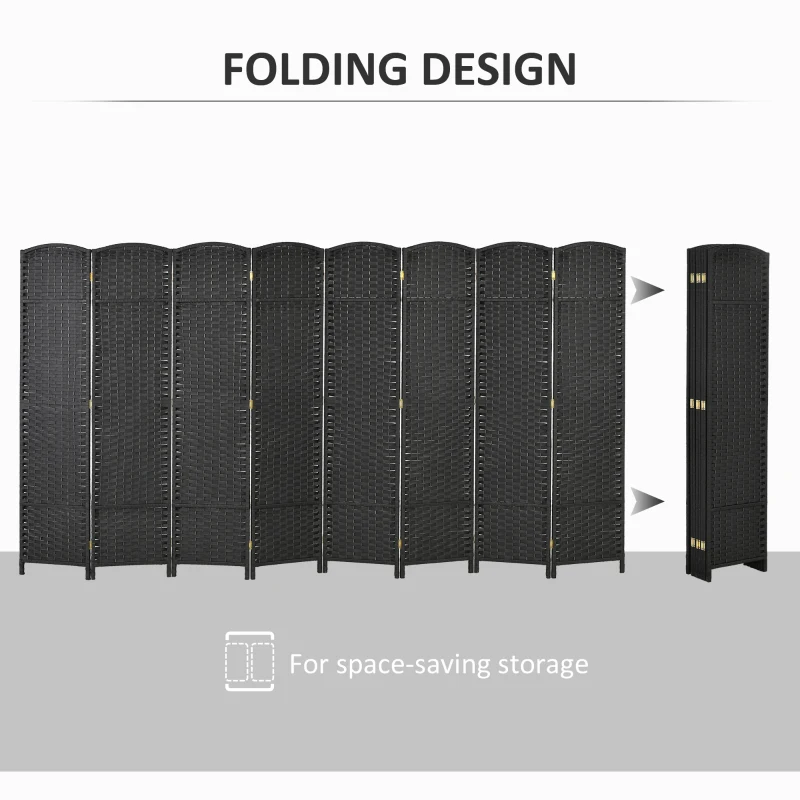 HOMCOM Folding Room Divider Screen 8 Panel 5.6 ' Tall Privacy Screen Freestanding Room Partition for Home Office, Black