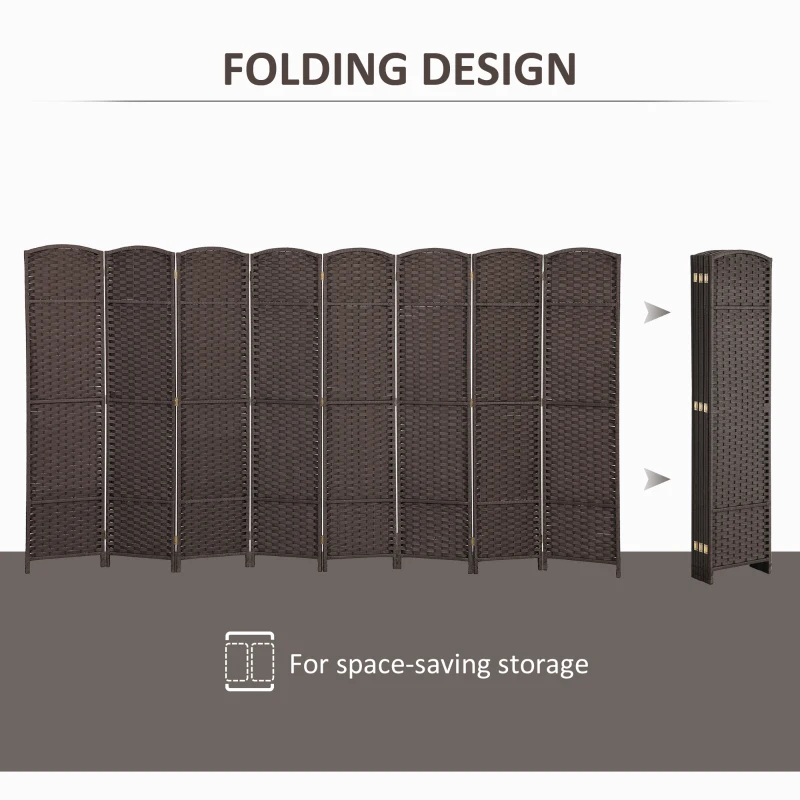 HOMCOM Folding Room Divider Screen 8 Panel 5.6 ' Tall Privacy Screen Freestanding Room Partition for Home Office, Brown