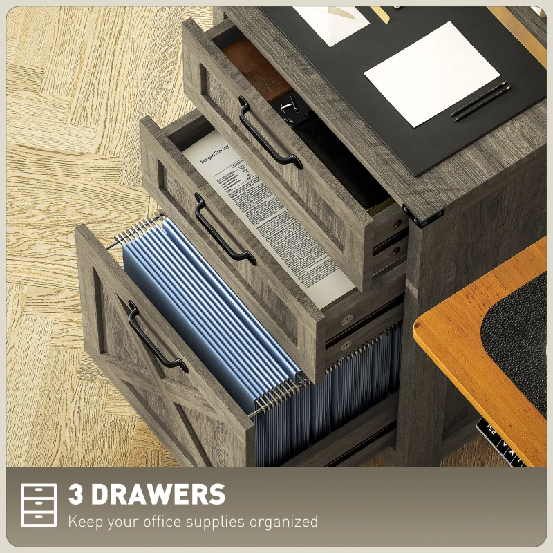 HOMCOM Vertical Filing Cabinet with 3 Drawers, Rustic Farmhouse Office Storage Cabinet for A4, Letter Size, Grey Wash