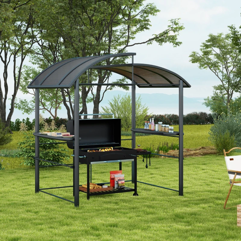 Outsunny 8' x 5' Grill Gazebo with Vented PC Roof, Side Shleves, Dark Grey