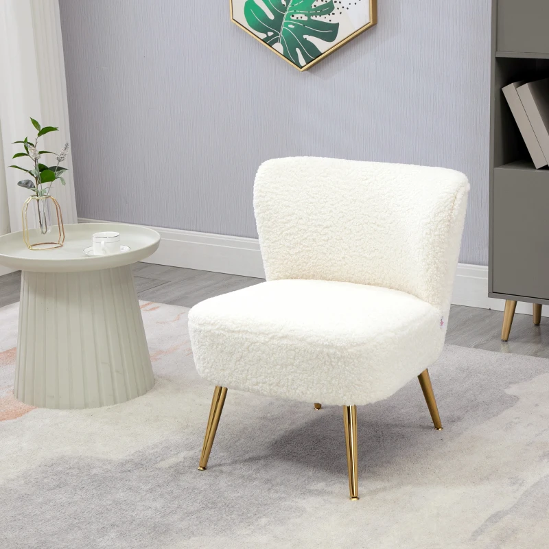 HOMCOM Lounge Chair for Bedroom Living Room Chair with Soft Upholstery and Gold Legs White