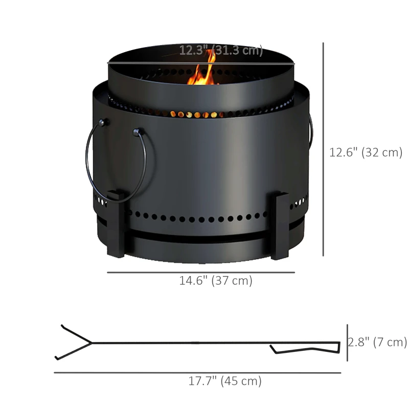 Outsunny Smokeless Fire Pit with Ash Catcher, Portable Wood Burning Firepit with Poker for Garden Camping Bonfire Party, Black