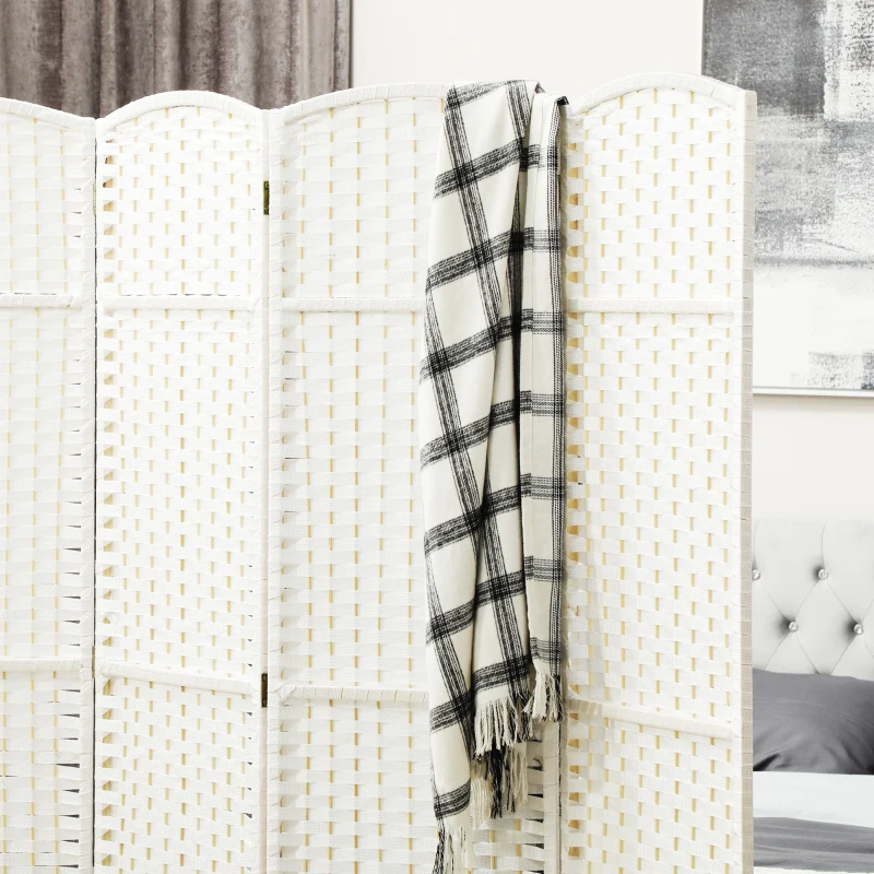 HOMCOM Folding Room Divider Screen 4 Panel 5.6 ' Tall Privacy Screen Freestanding Room Partition for Home Office, White