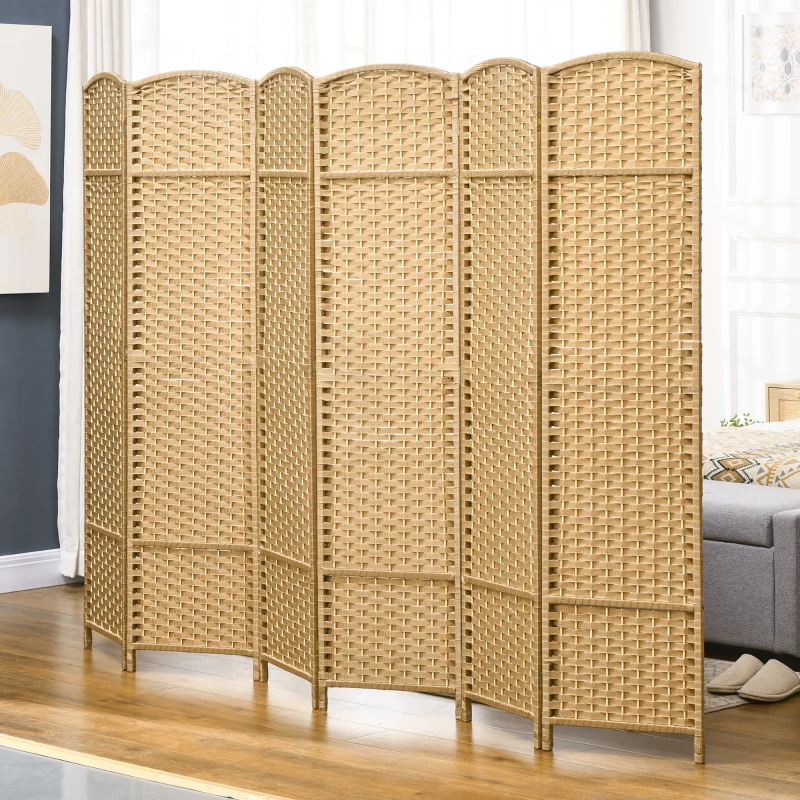 HOMCOM Folding Room Divider Screen 6 Panel 5.6 ' Tall Privacy Screen Freestanding Room Partition for Home Office, Nature Wood